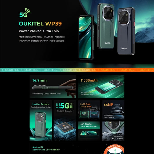 Oukitel WP39 Pro Teléfono Robust 5G 6 GB + 256 GB Batería 11000 mAh Visión Nocturna