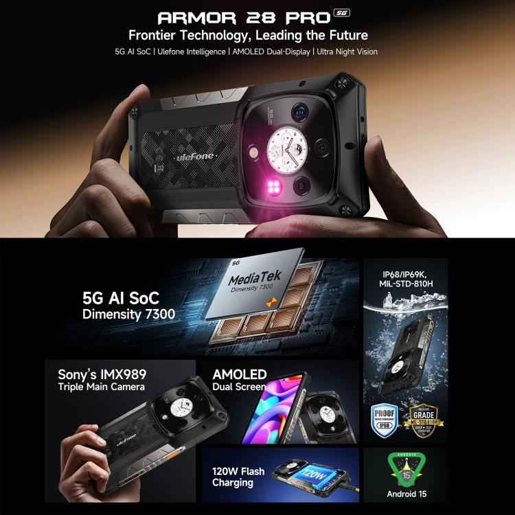 Ulefone Armor 28 Pro Teléfono Resistente 16GB+512GB Batería de 10600mAh 5G NFC